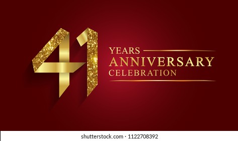 41 years anniversary celebration logotype style gift paper. Logo ribbon golden number on red background.