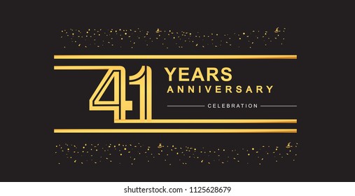 41 years anniversary celebration logotype with golden multiple line and confetti golden color isolated on black background, vector design for greeting card and invitation card
