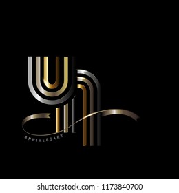 41 years anniversary celebration logotype with line number gold and silver color isolated on black color. vector anniversary for celebration, invitation card, and greeting card