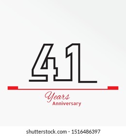 41 years anniversary celebration logotype. anniversary logo with red, white and black color isolated on white background, vector design for celebration, invitation card, and greeting card