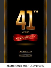 41 years anniversary celebration logotype with elegant gold color and ribbon for booklet, leaflet, magazine, brochure poster, banner, web, invitation or greeting card. Vector illustrations.