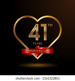 41 years anniversary celebration logotype with gold color and ribbon for booklet, leaflet, magazine, brochure poster, banner, web, invitation or greeting card. Vector illustrations.