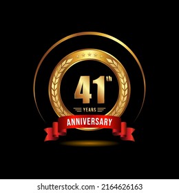 41 years anniversary celebration logotype with golden laurel and wreath, for booklet, leaflet, magazine, brochure poster, banner, web, invitation or greeting card. Vector illustrations.