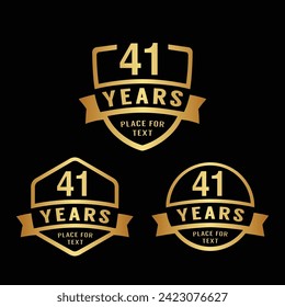 41 years anniversary celebration logotype. 41st anniversary logo collection. Set of anniversary design template. Vector illustration.