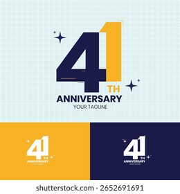 41 anos comemoração de aniversário logotipo cor com amarelo e azul usando fita e isolado no fundo branco