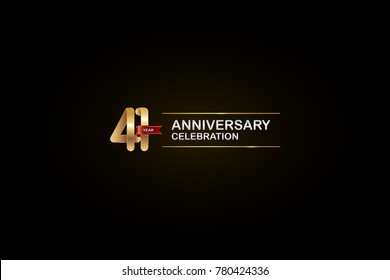 41 Years Anniversary Celebration Logotype with Golden, Silver and Red Ribbon Isolated on Black Background. Vector Design for Invitation Card, Greeting Card, Banner. 