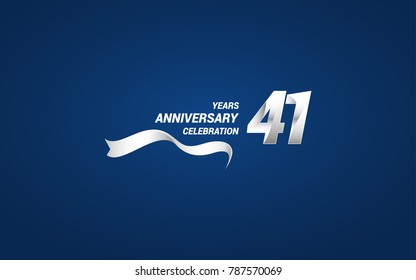 41 Years Anniversary celebration logotype white colored, using ribbon and isolated on blue background