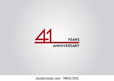 41 Years anniversary celebration logotype design using simple red line font, isolated on white background