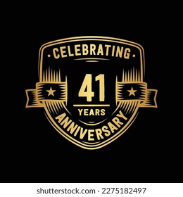 41 years anniversary celebration shield design template. 41st anniversary logo. Vector and illustration.