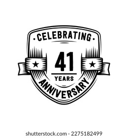 41 years anniversary celebration shield design template. 41st anniversary logo. Vector and illustration.