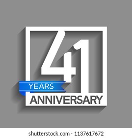 41 years anniversary celebration square style blue ribbon isolated on gray background