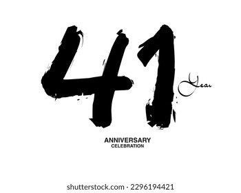 41 Years Anniversary Celebration Vector Template, 41 number logo design, 41th birthday, Black Lettering Numbers brush drawing hand drawn sketch, black number, Anniversary vector illustration