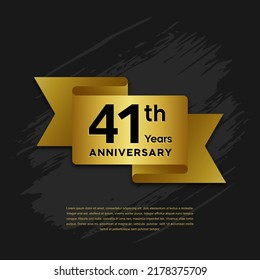 41 years Anniversary celebrations logo with ribbons. Gold color is elegant and luxurious. Logo vector template