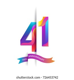 41 Years Anniversary with colorful stylized number. Applicable for brochure, flyer, Posters, web and Banner Designs. Vector illustration.