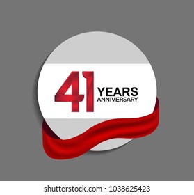 41 years anniversary design in circle red ribbon for celebration event 