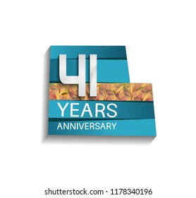 41 years anniversary design silver color with blue color background and golden leaf. for use celebration event