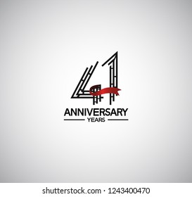 41 years anniversary flat design with labyrinth style number and red ribbon