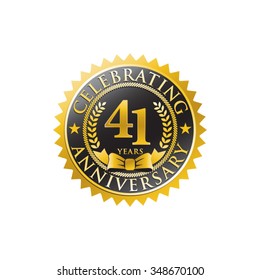 41 years anniversary golden black badge logo