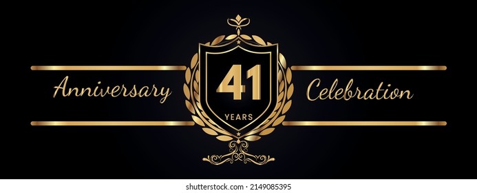 41 years anniversary golden laurel wreath. Anniversary celebration template design for booklet, leaflet, magazine, birthday party, banner, web, greeting card.