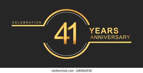 41 years anniversary golden and silver color with circle ring isolated on black background for anniversary celebration event