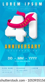 41 years anniversary invitation card or emblem - celebration template design , 41st anniversary modern design elements with  background polygon and pink ribbon - vector illustration.