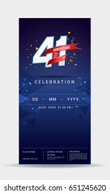 41 years anniversary invitation card - celebration template design with dark blue background - vector illustration