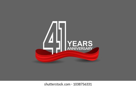 41 years anniversary line style white color with red color ribbon isolated on dark grey background