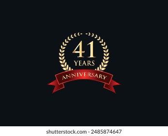 41 Years Anniversary Logo. Celebrating Success. Symbol of Eternal Achievement. Proud Heritage. Logo with Laurel Wreath and Ribbon. Years of Glorious Memories. Jubilee of Joy. Golden Celebratory Crest.