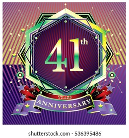 41 years anniversary logo celebration with ring and ribbon. Symbol and template for greeting card
