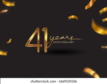 41 Years Anniversary Logo with Confetti Golden Colored isolated on black background, vector design for greeting card and invitation card