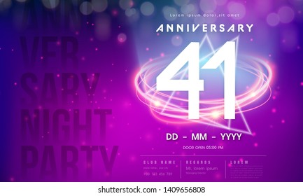 41 years anniversary logo template on purple Abstract futuristic space background. 41st modern technology design celebrating numbers with Hi-tech network digital technology concept design elements.