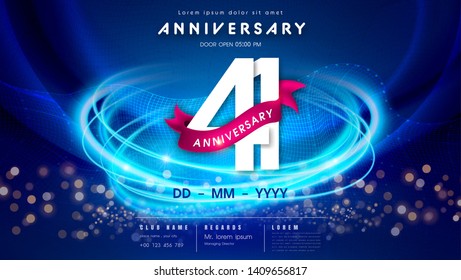 41 years anniversary logo template on dark blue Abstract futuristic space background. 41st modern technology design celebrating numbers with Hi-tech network digital technology concept design elements.