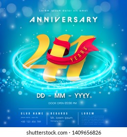 41 years anniversary logo template on blue Abstract futuristic space background. 41st modern technology design celebrating numbers with Hi-tech network digital technology concept design elements.