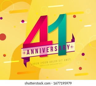 41 years anniversary logo template on yellow Abstract modern background. 41st modern background design celebrating numbers with colorful background concept design elements.