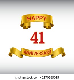 41 years anniversary logo template. Red numbers with golden ribbon.
