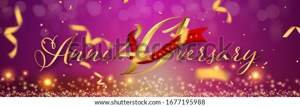 41 years anniversary logo\
template on gold and purple background. 41st celebrating golden\
numbers with red ribbon vector and confetti isolated design\
elements