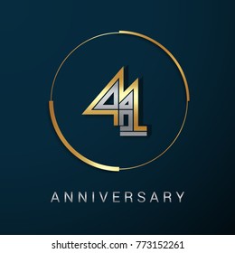 41 Years Anniversary Logotype with  Gold and Silver Multi Linear Number in a Golden Circle , Isolated on Dark Background