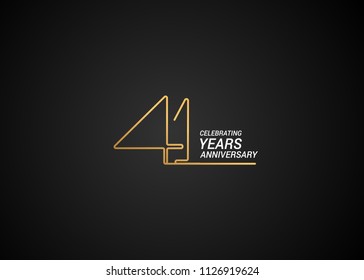 41 Years anniversary logotype with golden colored font numbers made of one connected line, isolated on black background for company celebration event, birthday