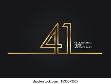 41 Years Anniversary logotype with golden colored font numbers made of one connected line, isolated on black background for company celebration event, birthday