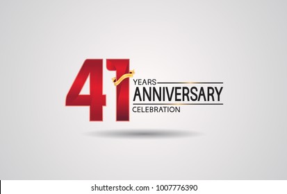 41 years anniversary logotype with red color and golden ribbon isolated on white background for celebration event