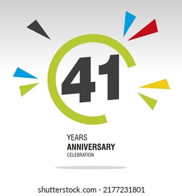 41 Years Anniversary, number in broken circle with colorful bang of confetti, logo, icon, white background