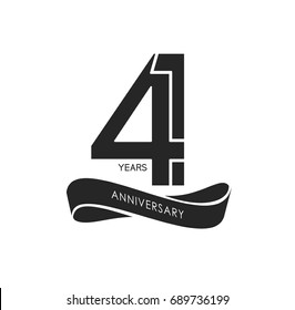 41 years anniversary pictogram vector icon, 41 years birthday logo label, black and white stamp isolated