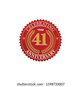 41 Years anniversary red gold badge logo