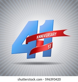 41 years anniversary with red ribbon and shiny background