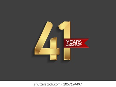41 years anniversary simple design with golden color and red ribbon isolated on black background for celebration event