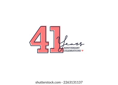 41 years anniversary. Anniversary template design concept with peach color and black line, design for event, invitation card, greeting card, banner, poster, flyer, book cover and print. Vector Eps10