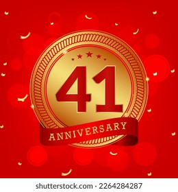 41 years anniversary. Anniversary template design concept with gold and red colors , design for event, invitation card, greeting card, banner, poster, flyer, book cover and print. Vector Eps10