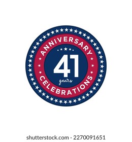 41 years anniversary. Anniversary template design, red and blue colors with stars, design for event, invitation card, greeting card, banner, poster, flyer, book cover and print. Vector Eps10