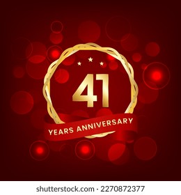 41 years anniversary. Anniversary template design with gold number and red ribbon, design for event, invitation card, greeting card, banner, poster, flyer, book cover and print. Vector Eps10