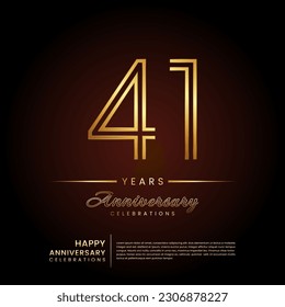 41 years anniversary, anniversary template design with double line number and golden text for birthday celebration event, invitation, banner poster, flyer, and greeting card, vector template